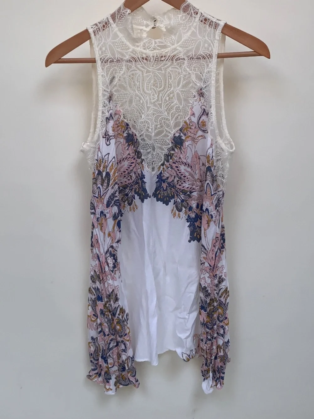 Free People Marsha Lace Mini Dress XS Boho Floral High Neck Flowy Boho Fairy